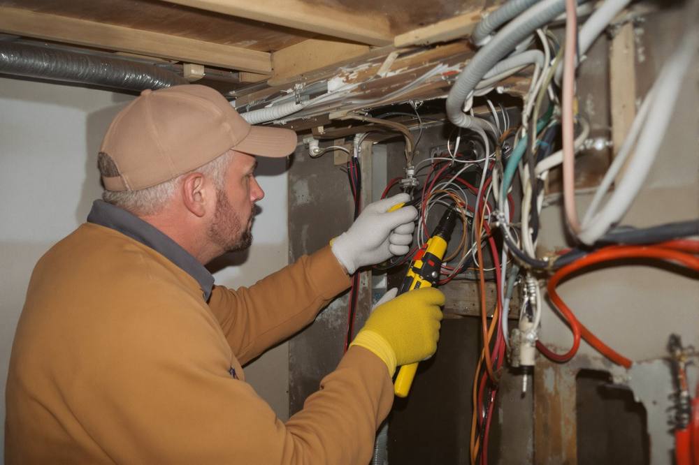 Licensed electrician installing a circuit panel in an Overland Park, Kansas home (independent contractor, not KC Volts staff)